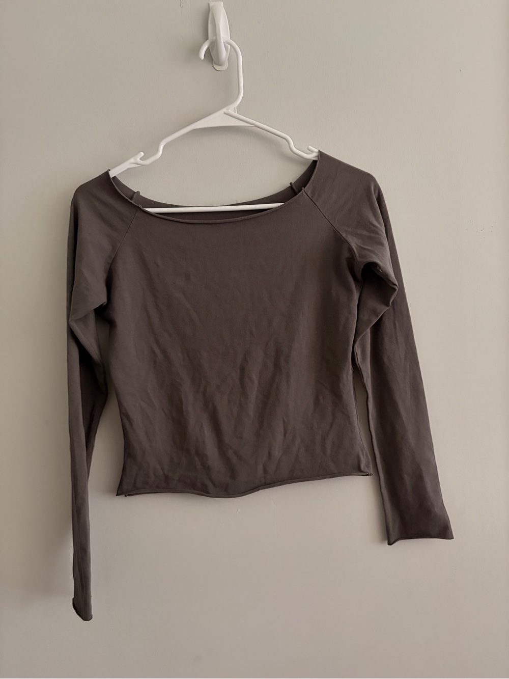 Brandy Melville Long-Sleeve Scoop Neck Top Charcoal grey